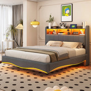 Letto imbottito sospeso 140x200 cm grigio con LED; USB e Type-C