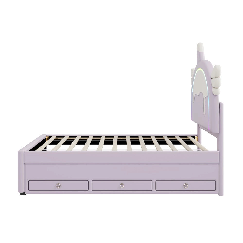 Letto per Bambini a Unicorno con Letto Estraibile ¨C MINIMAL ¨C PU Viola 90x200