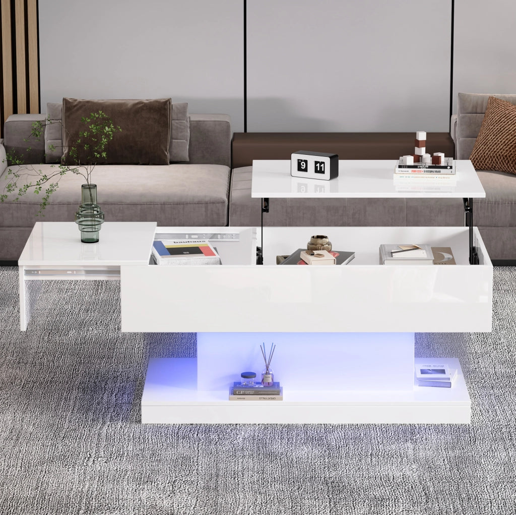 Tavolino da caffè con sollevamento idraulico e LED 100x50x45 cm