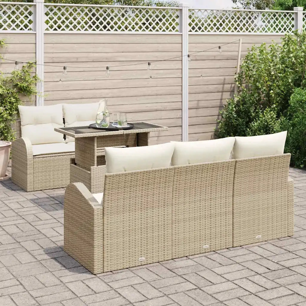 Set Divano da Giardino 6 pcs Beige Rattan in Polipropilene