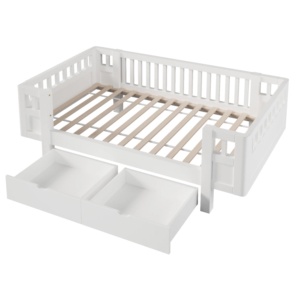 Letto a piattaforma 90x200 cm con sponde alte e due ampi cassetti, bianco