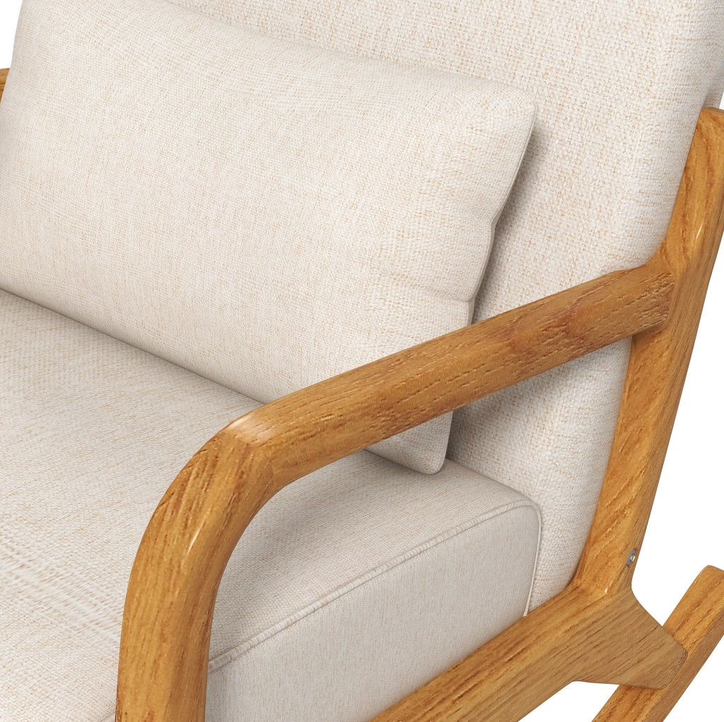 Sedia a dondolo imbottita ULEVR 64,5x92x81,5 cm con braccioli e supporto lombare rimovibile, bianco crema
