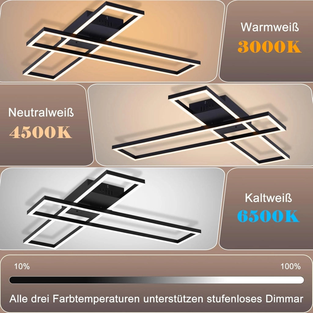 ZMH Lampada da soffitto plafoniera LED 42W nera dimmerabile telecomando design rettangolare per camera letto cucina