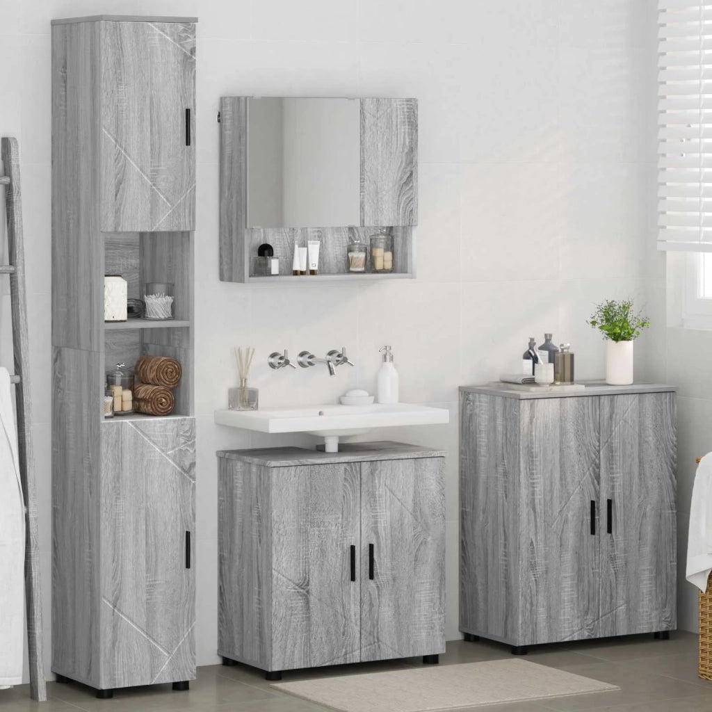 Set di mobili per il bagno con porta 4 pcs Grigio Sonoma 3393009