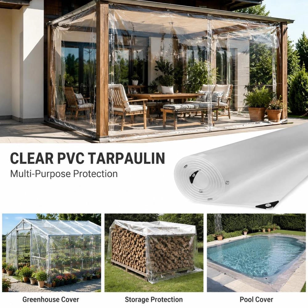 Telo trasparente con occhielli, 4x6 m, in PVC, robusto e durevole, ideale per esterni, giardino e balcone