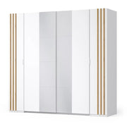 Armadio FLORENCE – Bianco e quercia – 2 porte scorrevoli + 2 a battente – L218 cm – 10 ripiani