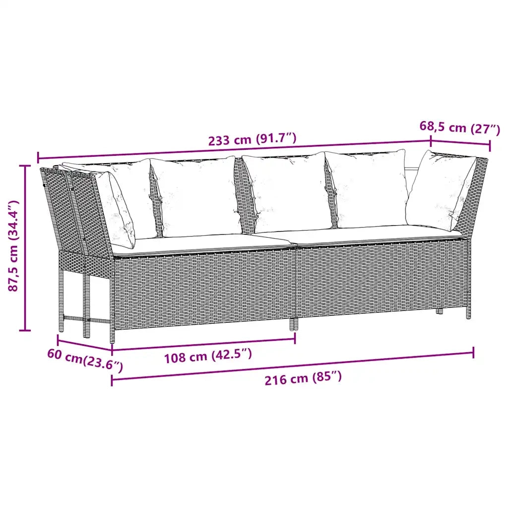 Divano da Giardino con Cuscini in Polyrattan Nero 4104122