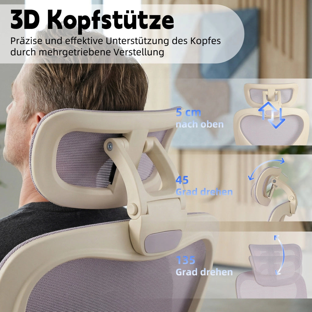 SEDIA DA UFFICIO Ergonomica Viola con Schienale Pieghevole e Poggiatesta 3D