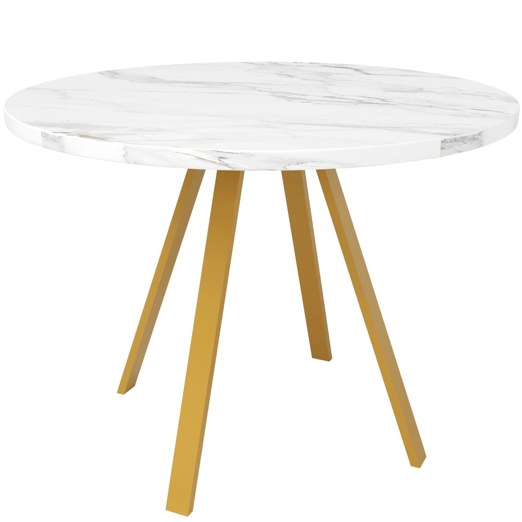Tavolo da pranzo rotondo in MDF con gambe in metallo bianco effetto marmo e oro per sala da pranzo 80 × 80 × 75 cm