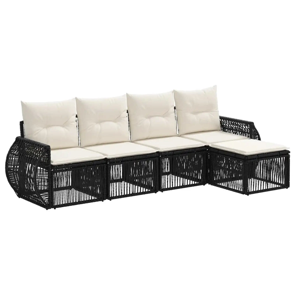 Set Divano da Giardino 5 pz Nero e Bianco Crema polyrattan 3435403