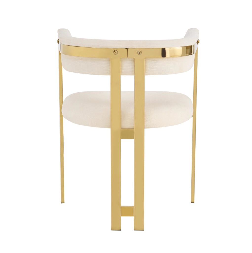Set di 6 sedie da pranzo in tessuto chenille beige con struttura in metallo dorato