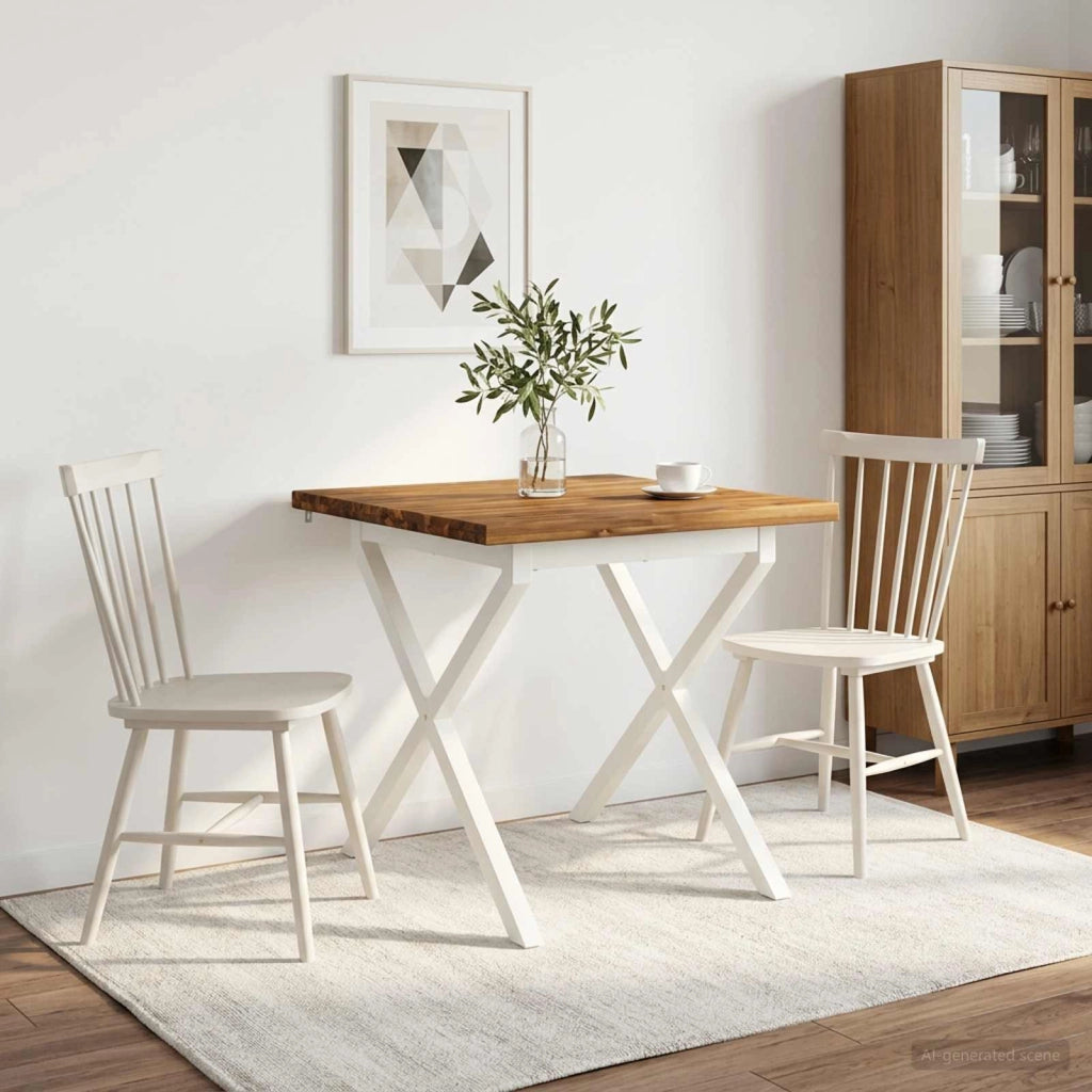 80 x 80 x 75 cm Legno di Acacia Massello Naturale e Bianco 938805