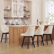 Sgabello da bar girevole 360° con schienale e poggiapiedi - in chenille beige