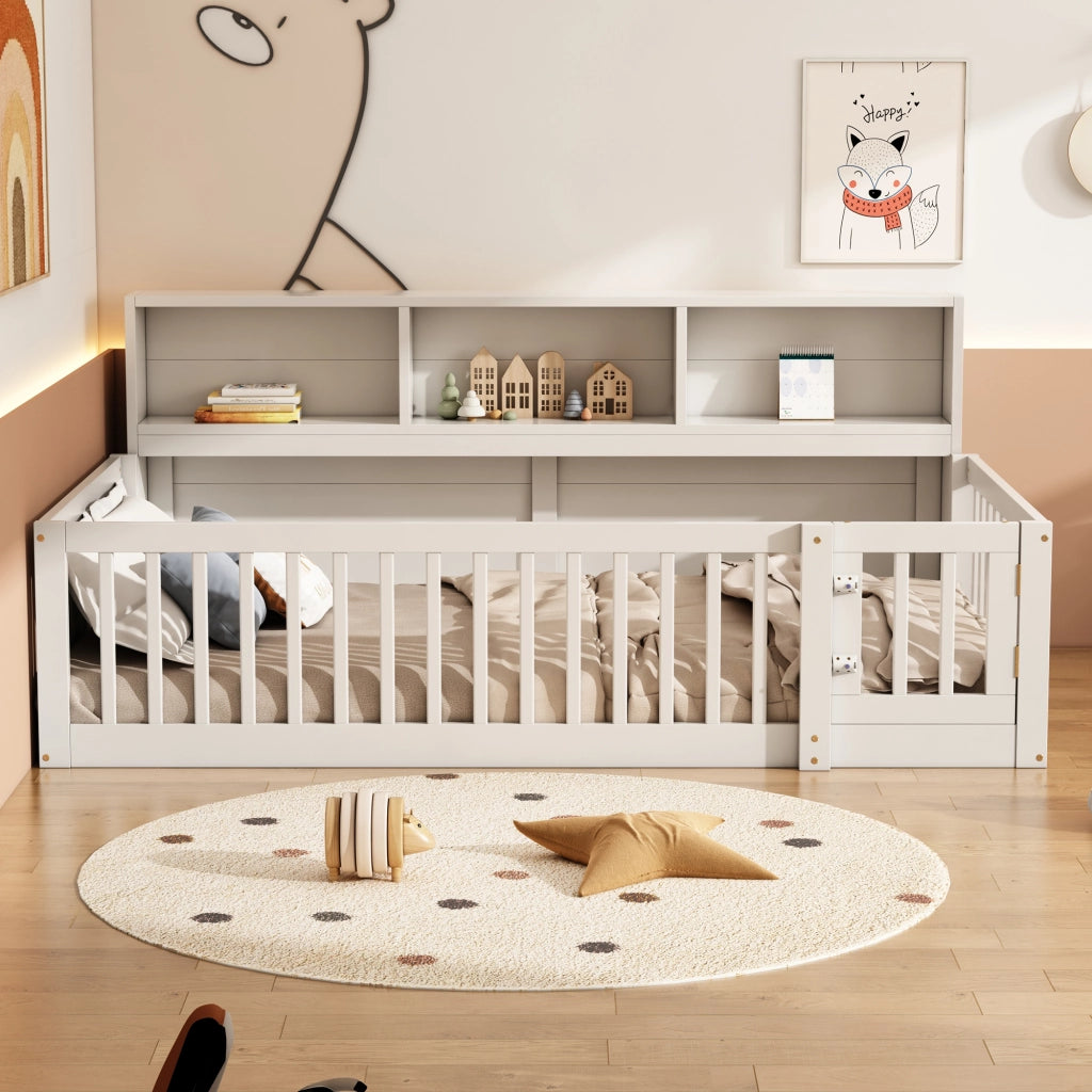 Letto da giorno 90 × 200 cm con vani laterali e rete a doghe in legno e MDF bianco con sponde apribili