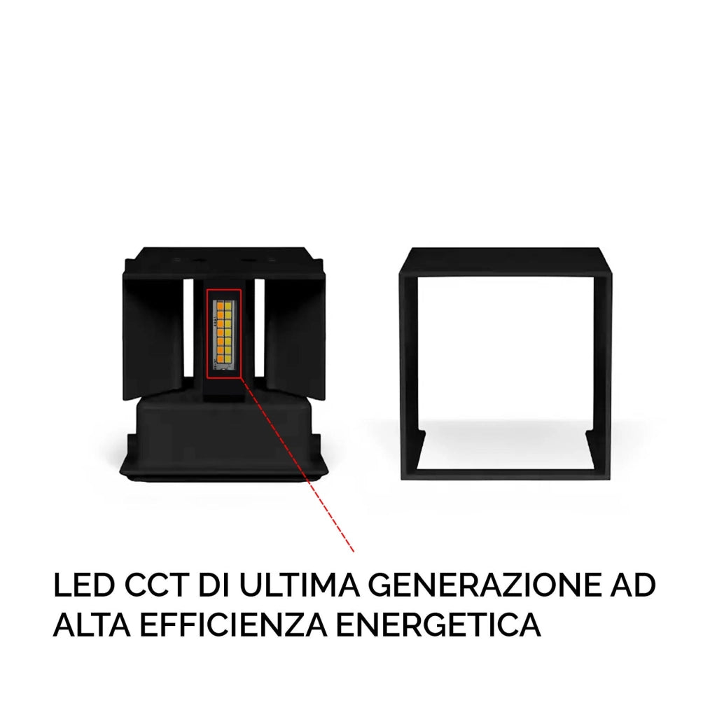 Applique cubo IP65 LED 12W CCT da 3000K a 6500K lampada parete moderna doppio fascio luminoso luce facciata giardino terrazzo NERO
