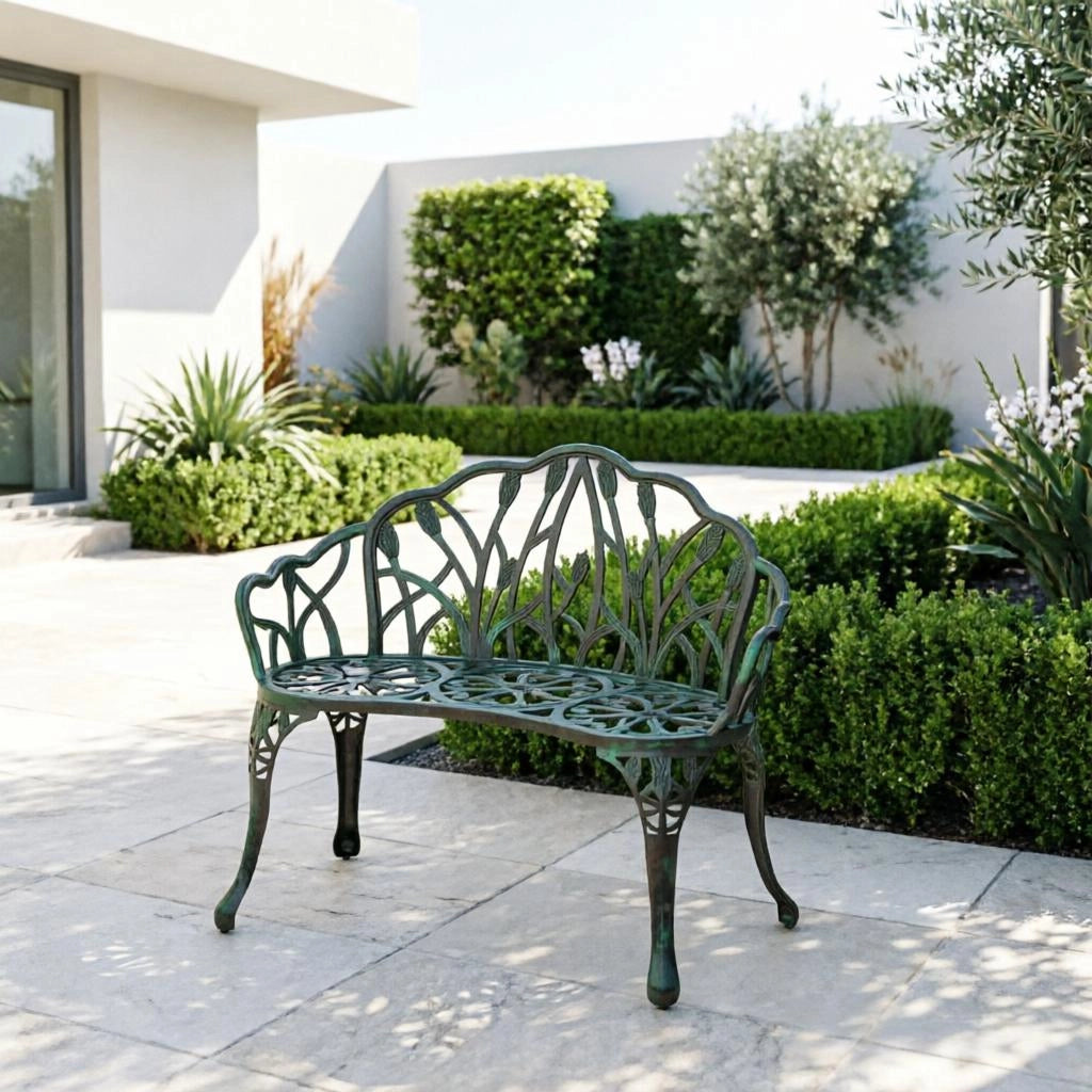 Panca da giardino 99x57x78 cm per 2 persone in alluminio pressofuso