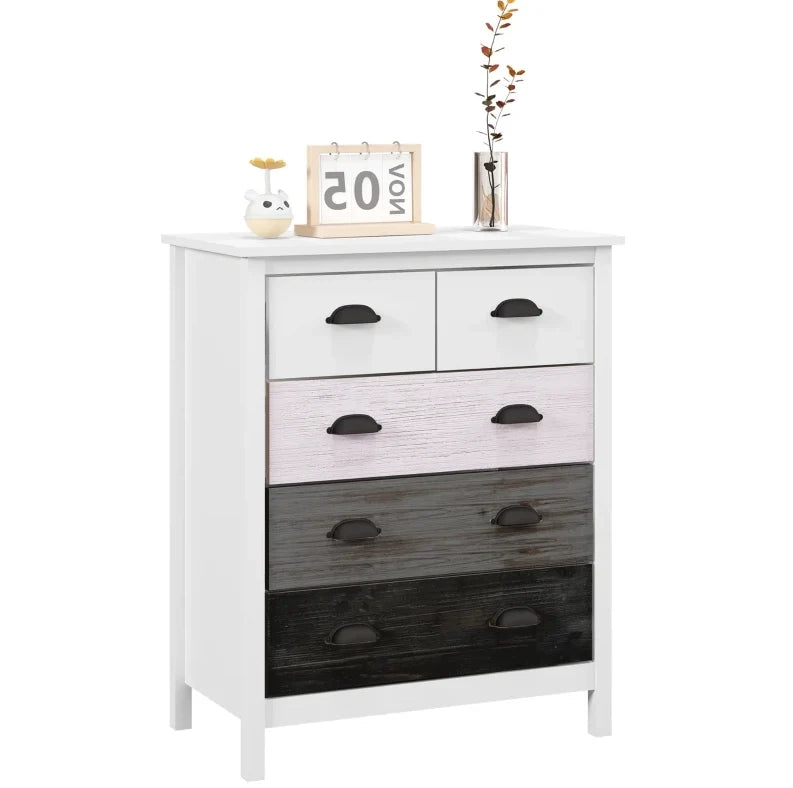 Cassettiera bianca con 5 cassetti e dispositivo anti-ribaltamento 70x38x85 cm per soggiorno e camera da letto