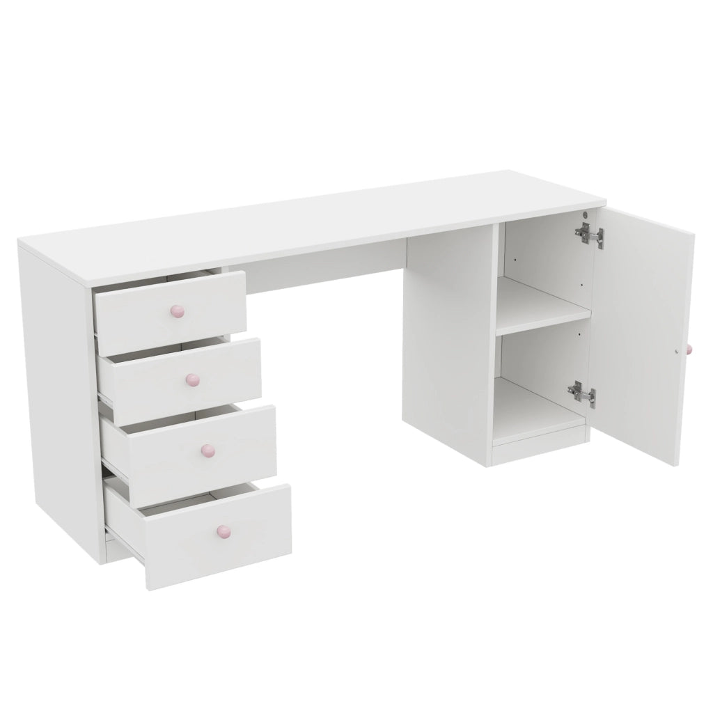 Scrivania per bambini 155x45x75 cm in MDF bianco, 4 cassetti e vano