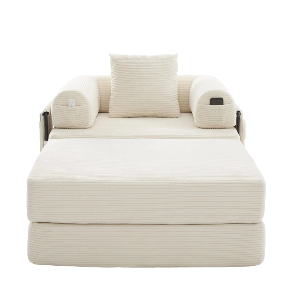 Divano modulare in tessuto a coste con poggiapiedi, struttura metallica stabile, design ergonomico e imbottitura spessa per comfort prolungato