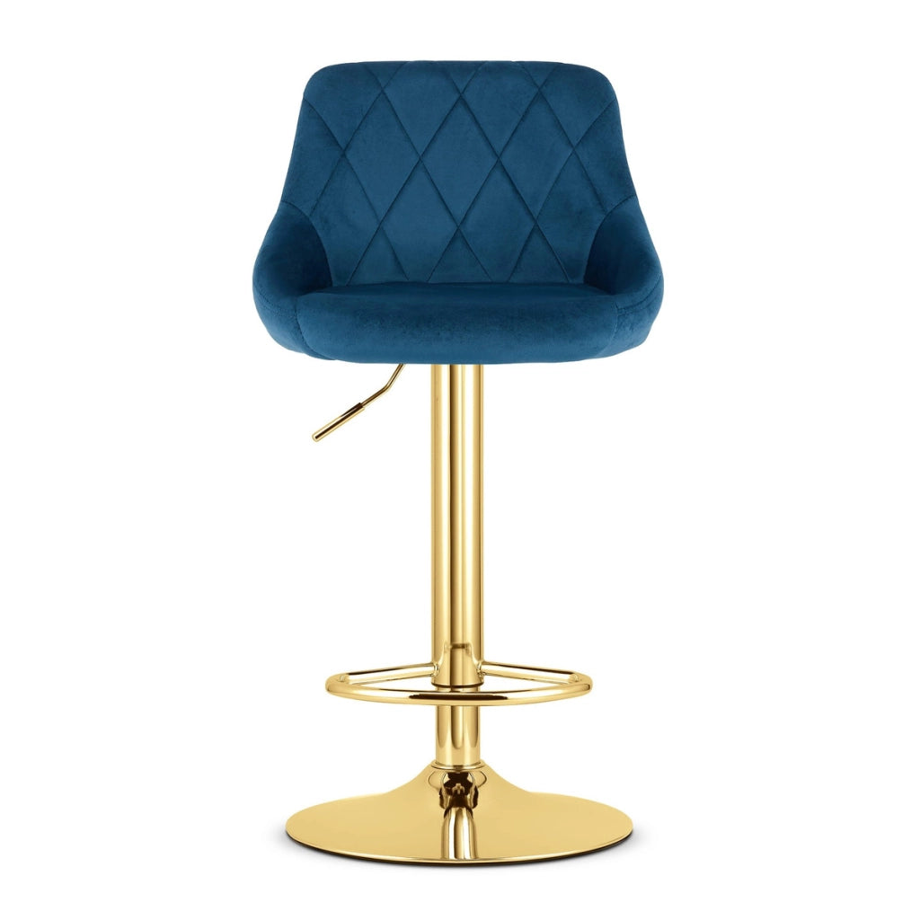 Sgabello da bar Kast in velluto blu e oro