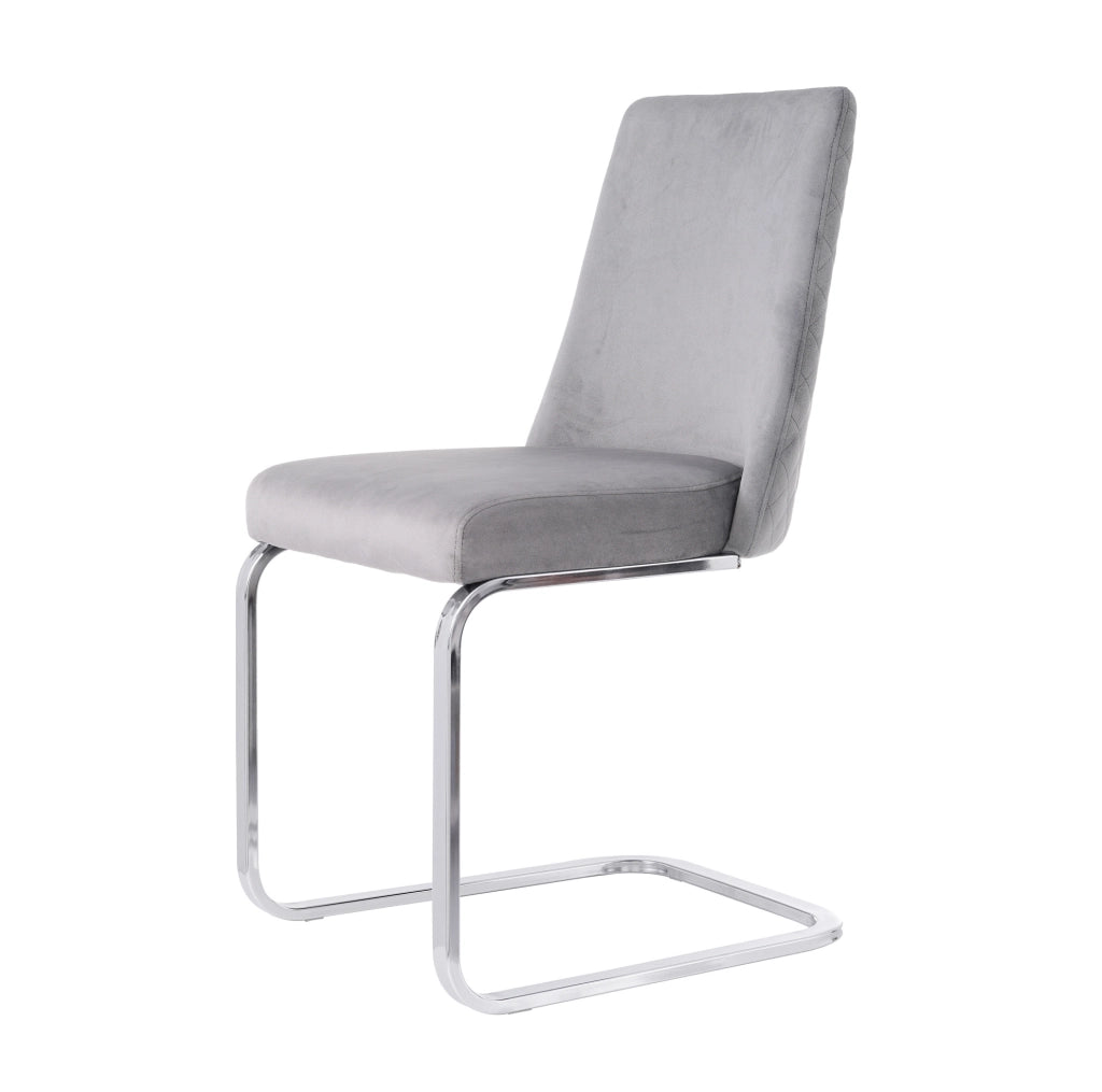Set di 6 sedie da pranzo in velluto grigio con gambe in metallo argento