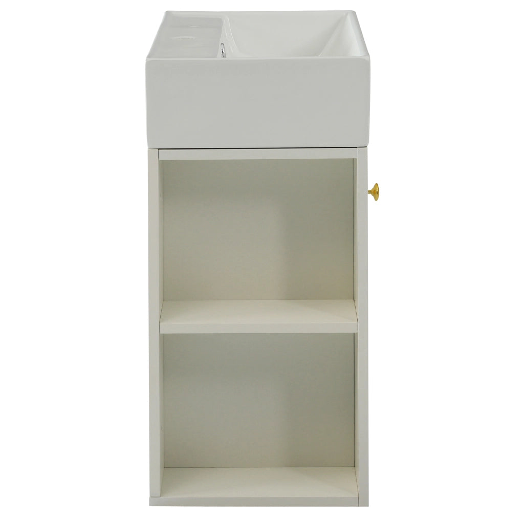 Mobile bagno compatto con lavabo in ceramica e ripiani laterali bianco 69x52x32 cm
