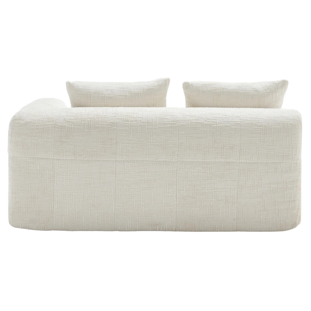 Divano 2 posti beige con chaise lounge, tessuto chenille, cuscino incluso e tasche laterali
