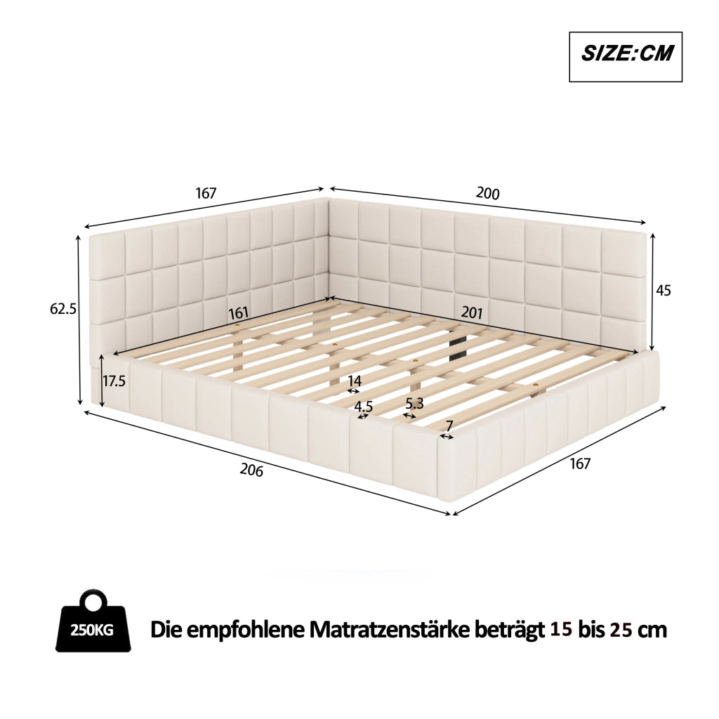 Divano letto 160 × 200 cm con rete a doghe rivestito in velluto beige con schienale e bracciolo intercambiabili