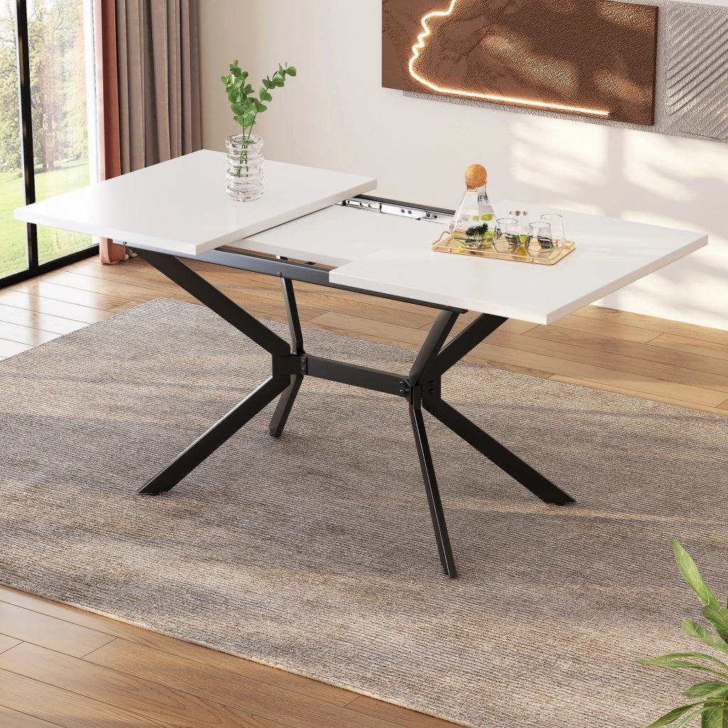 Tavolo da pranzo allungabile bianco 120-160x80 cm con gambe in metallo nero, per 4-6 persone