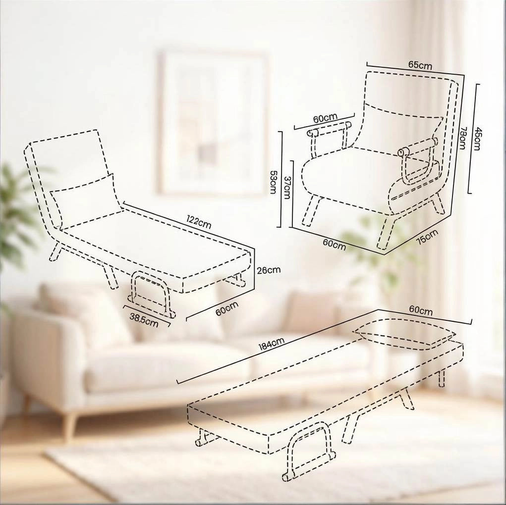 Poltrona letto pieghevole 3 in 1 nera con schienale regolabile e struttura fino a 150 kg