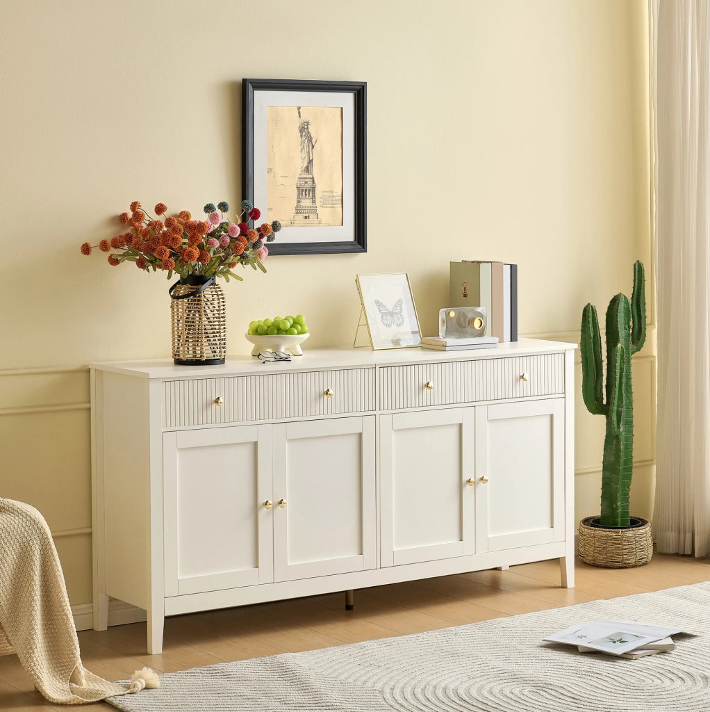 Credenza bianca con 2 cassetti e 4 ante