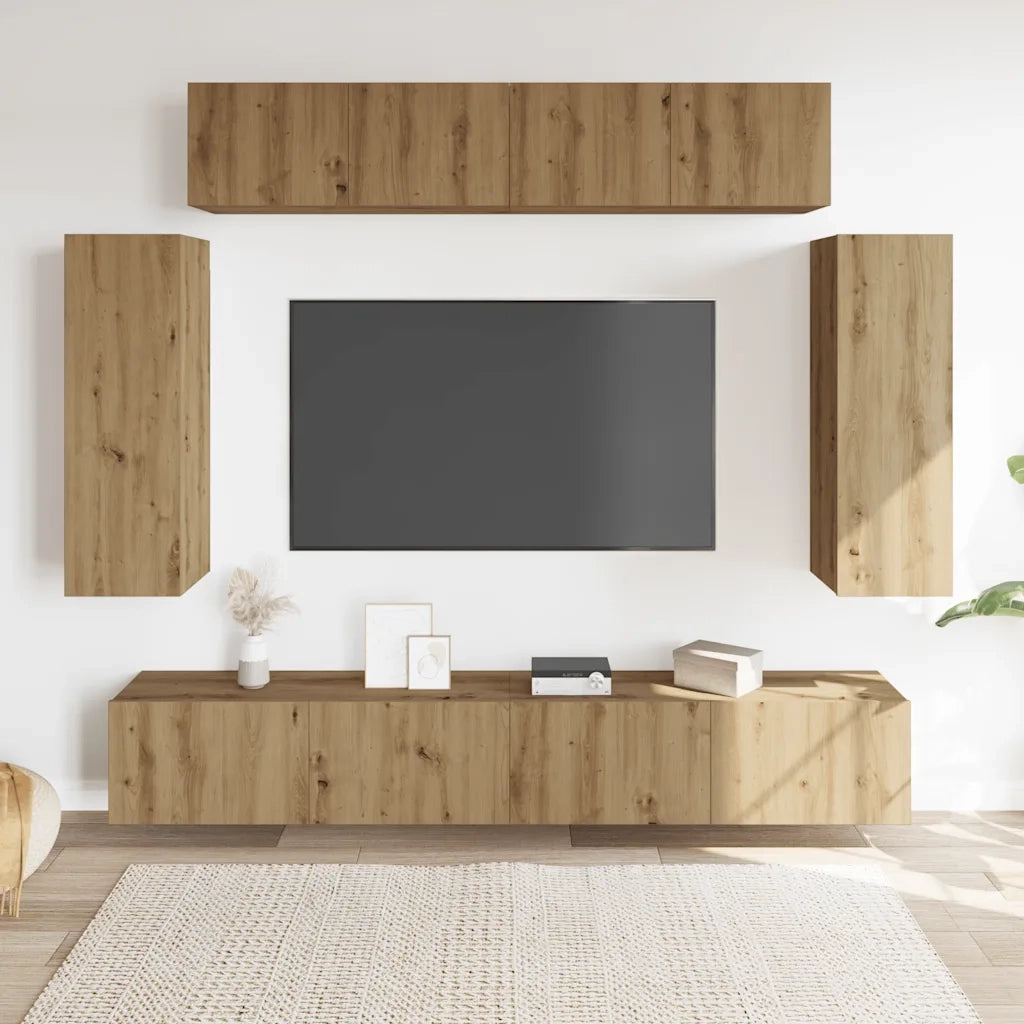Set Mobile TV 6 pz Montato a Parete Rovere in Legno Multistrato 3329002