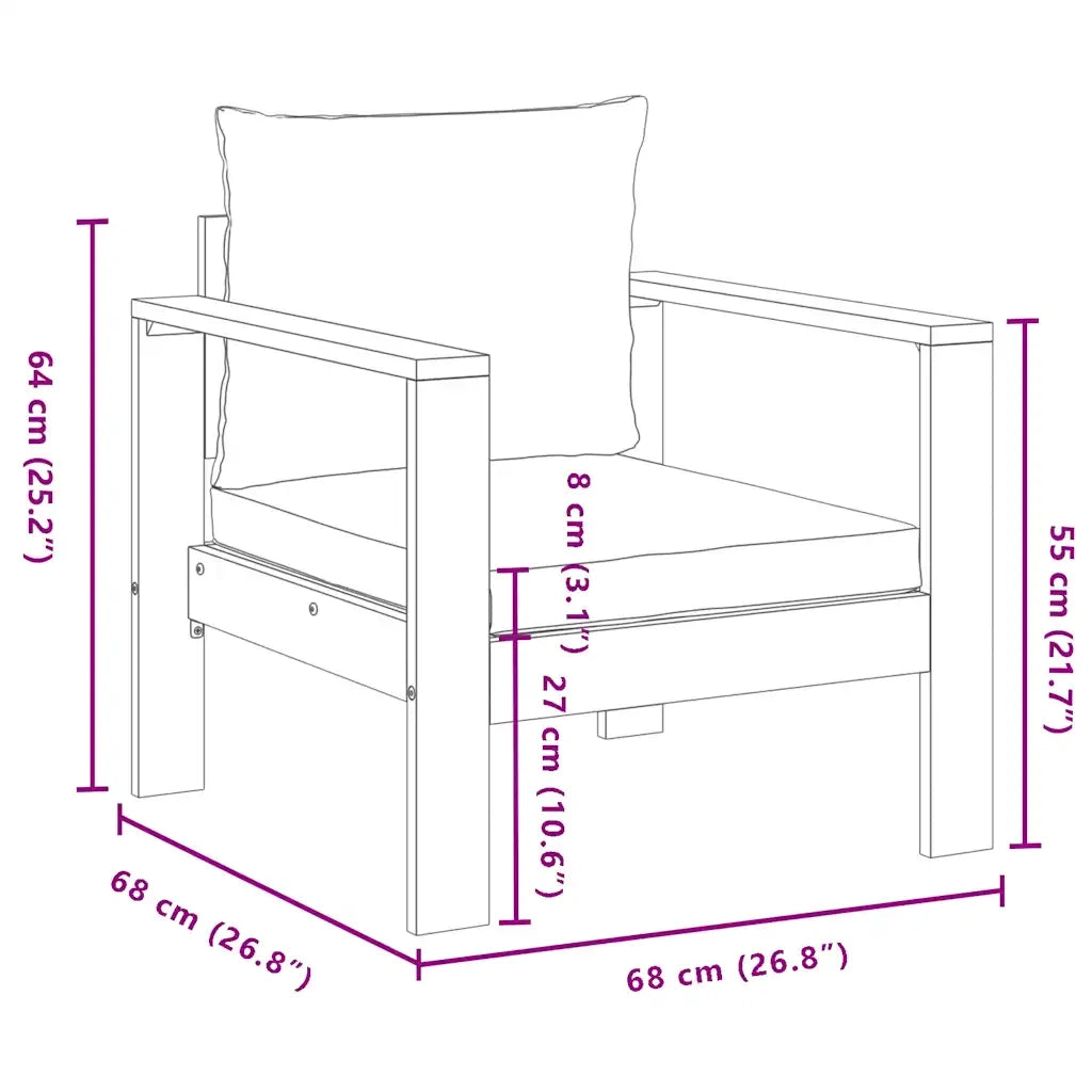 Sedia da patio-Sedia da Giardino con Cuscini in Legno Massello di Acacia 638007