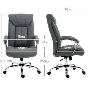 Poltrona da ufficio ergonomica grigia con braccioli imbottiti, schienale regolabile e funzione dondolo, 65 x 78 x 110-118 cm