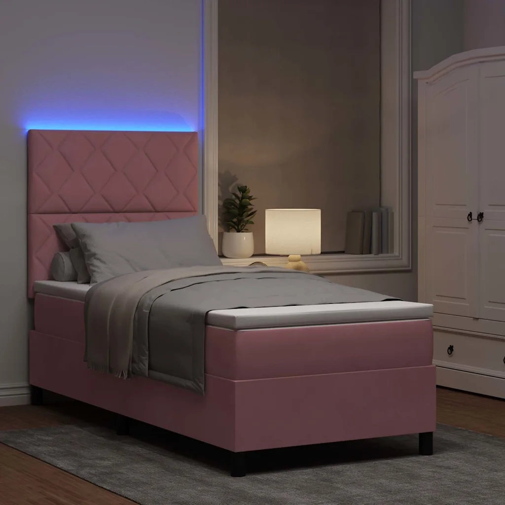 Letto a Sorgente LED con materasso Rosa 100 x 200 cm Tessuto