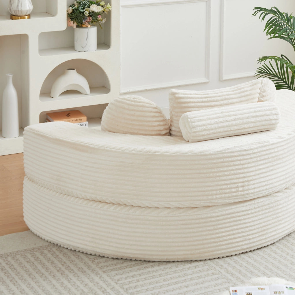 Divano Letto 4 in 1 in Velluto a Coste; Trasformabile; Beige; per Soggiorno e Spazi Compatti