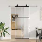 Porta Scorrevole Set Ferramenta Nera 90x205 cm Vetro Temperato 3375824