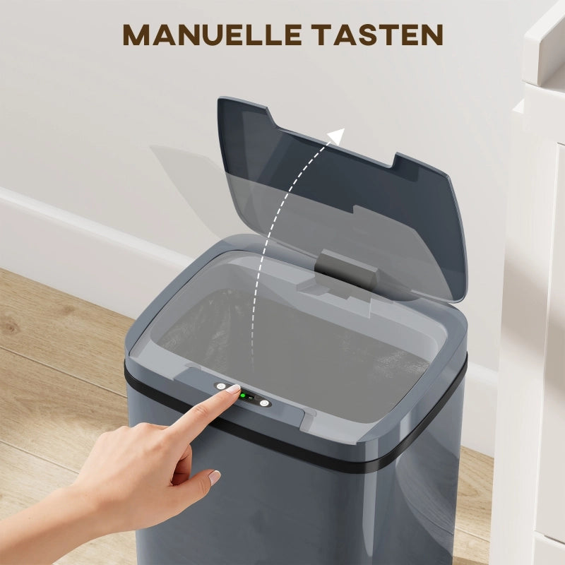 Pattumiera automatica 15 l con sensore e apertura manuale grigia per cucina bagno e camera 27.6 × 21.4 × 33.5 cm