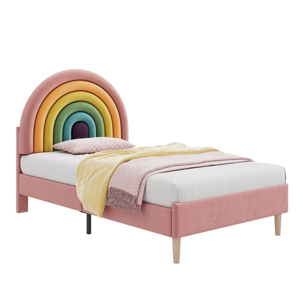 Letto Imbottito Singolo con Testiera Regolabile ¨C MINIMAL ¨C Velluto Rosa 90x200