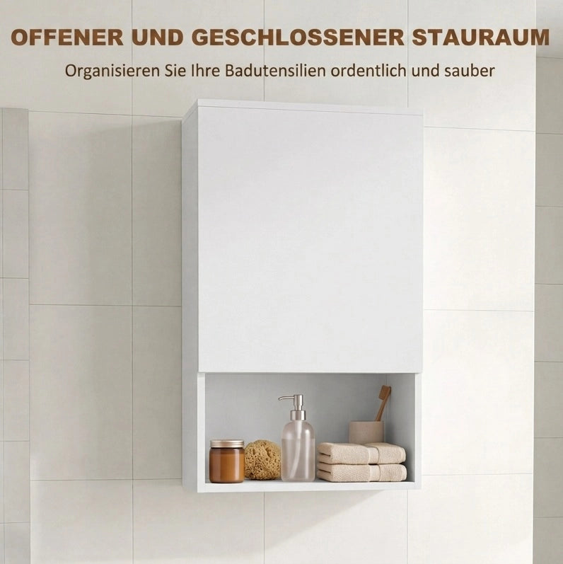 Mobile bagno da parete bianco con 1 anta e ripiani regolabili in MDF
