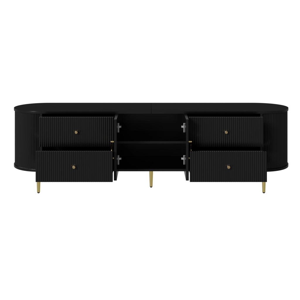 Mobile TV con ante a onde tridimensionali e cassetti; 180 x 40 x 38 cm; MDF nero