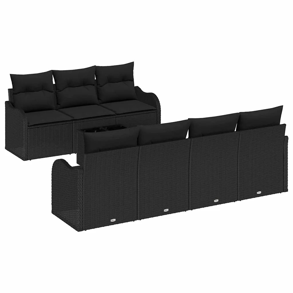 Set Divano da Giardino con cuscino con archiviazione 8 pcs Nero