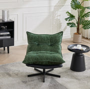 Poltrona relax girevole verde con 3 posizioni schienale, base in metallo nero e rivestimento in chenille e ecopelle