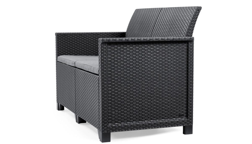 Salottino da Esterno Emma Lounge Set in Resina Effetto Rattan 4 Pezzi