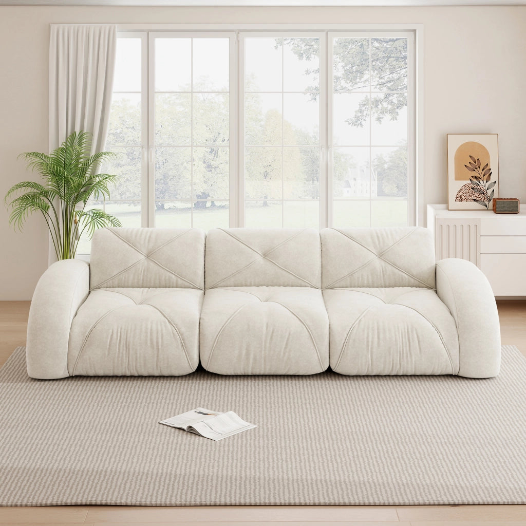 Divano modulare senza struttura in ciniglia beige chiaro con imbottitura in schiuma 32D