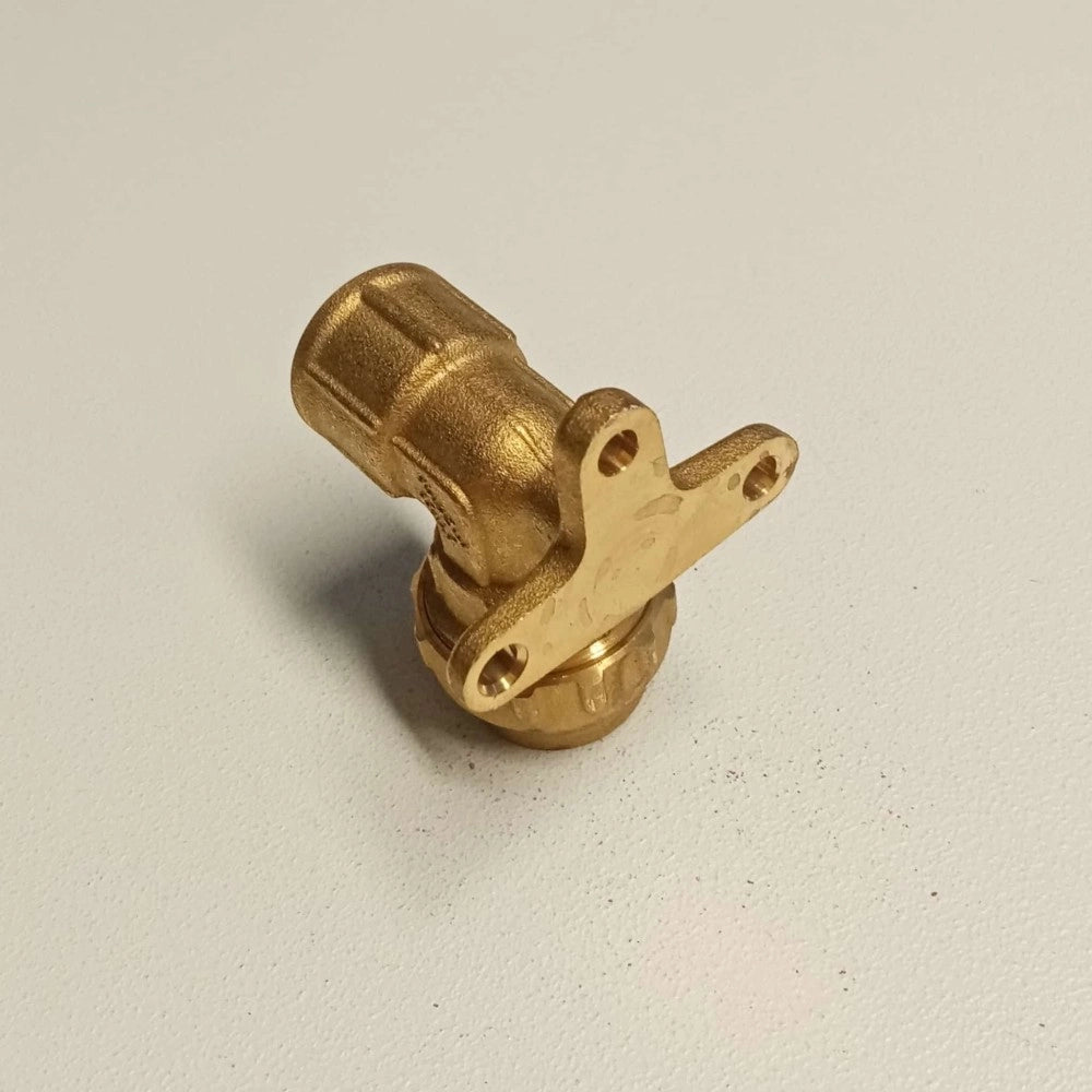 Raccordo f 25x3/4 gomito flangiato di giunzione in ottone con tenuta o-ring ed ogiva in ottone