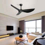 Ventilatore da soffitto 132 cm senza luce con telecomando 6 velocità motore DC reversibile 3 pale ABS nero per interni
