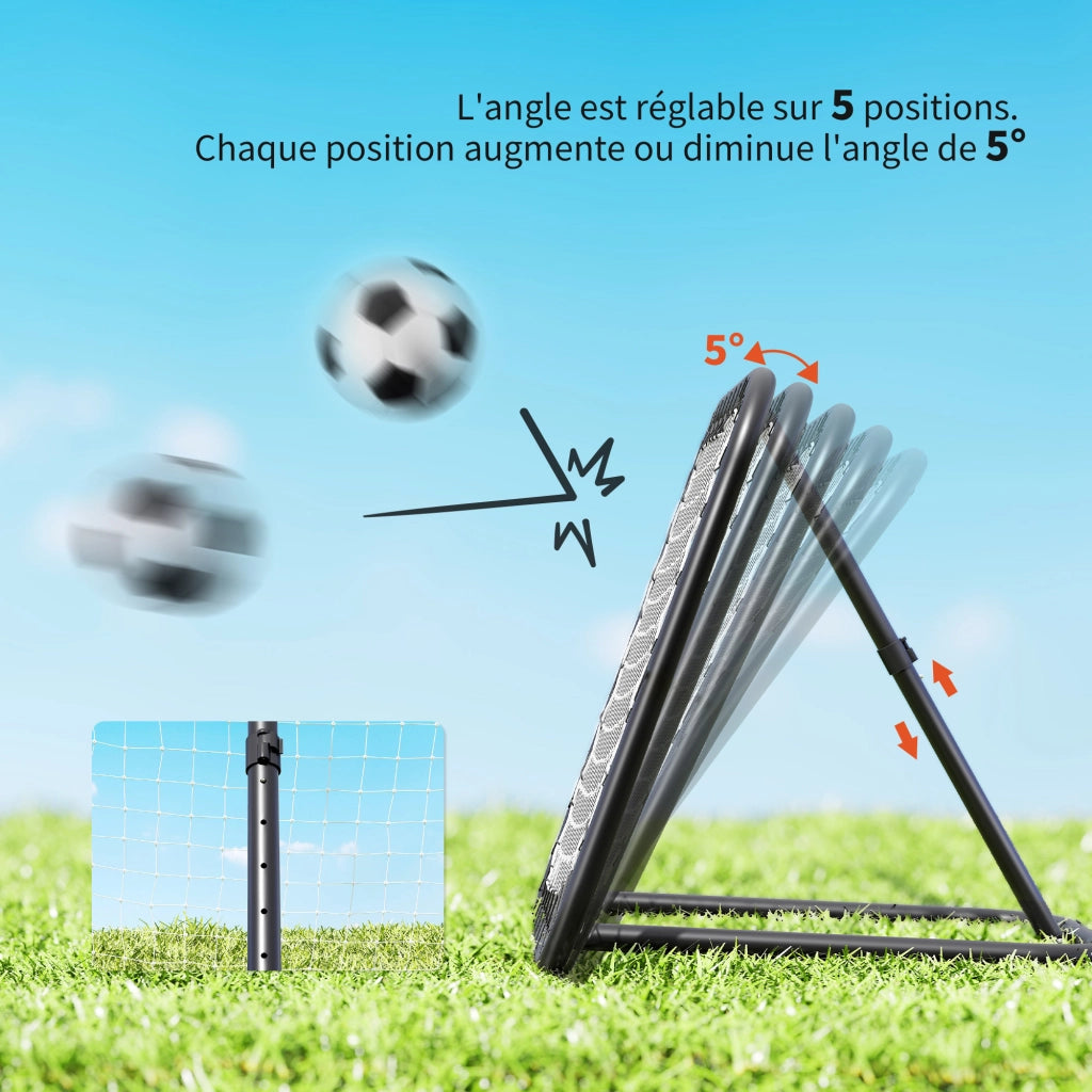 Rete da Rimbalzo per Calcio Rebounder Regolabile e Pieghevole in PE Nero e Bianco con 4 Picchetti 78 x 84 x 78 cm