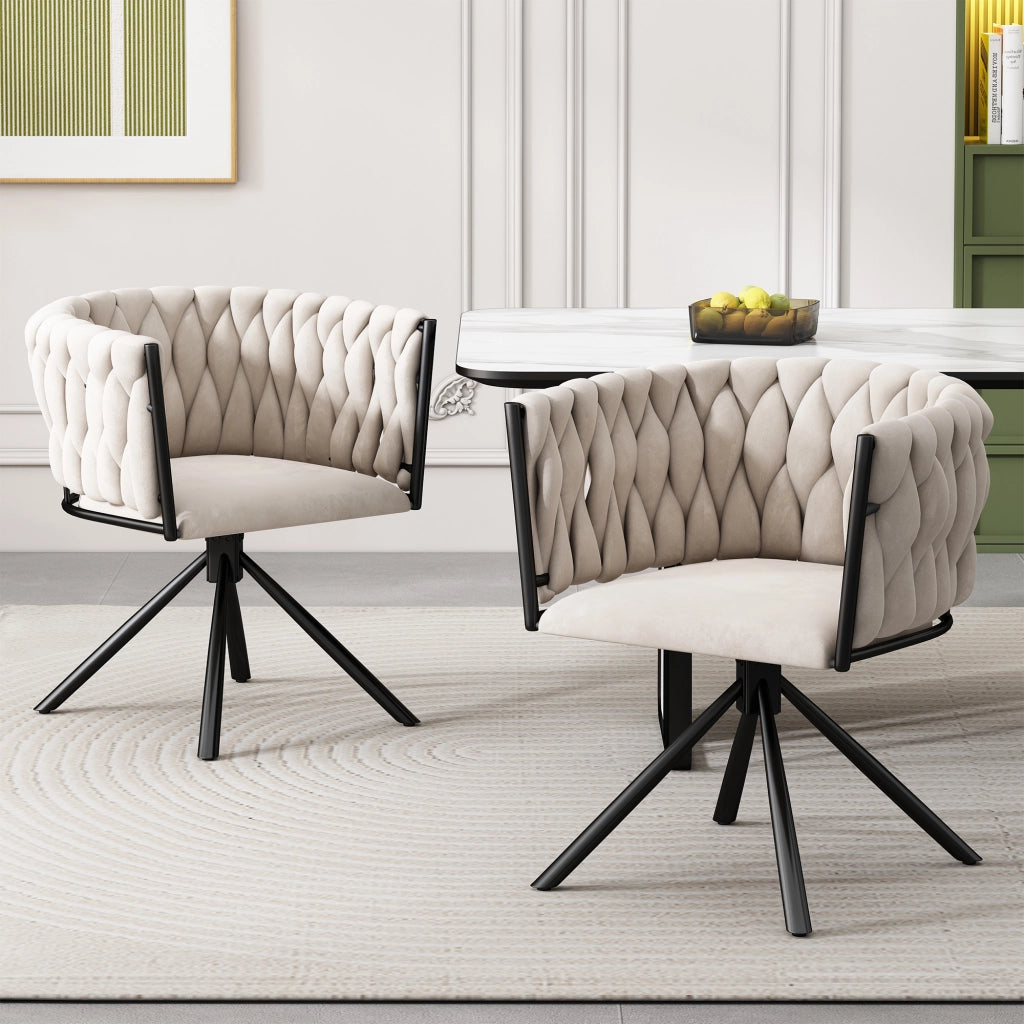 Sedia da Pranzo Girevole in Velluto, Set 2 Pezzi ¨C Xylo ¨C Beige, Gambe in Metallo