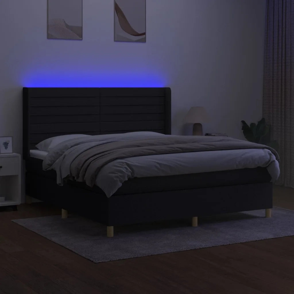Letto a Molle con Materasso e LED Nero 180x200cm in Tessuto 3138975